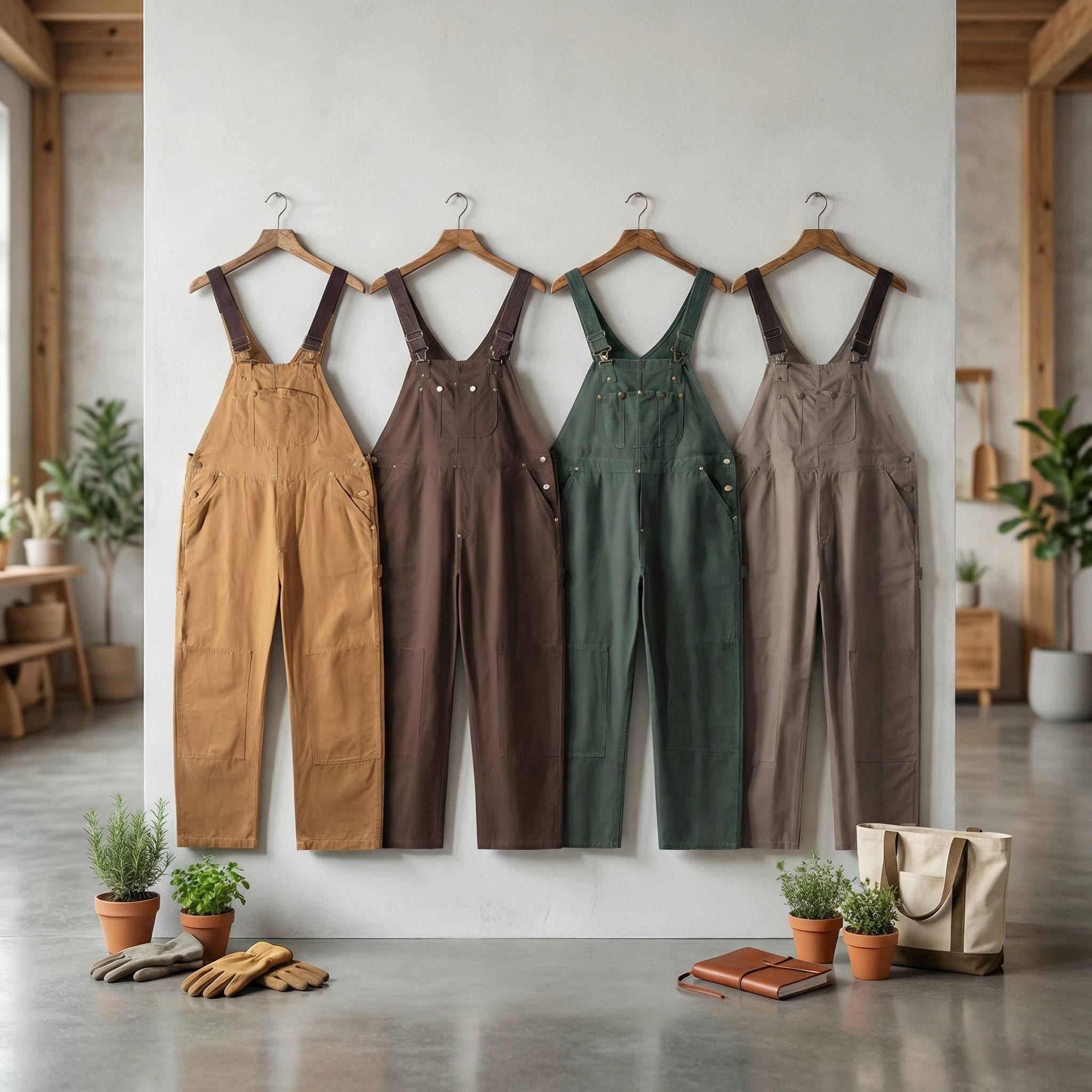Women's Canvas Bib Overalls Duck Cloth Workwear Dungarees With Pockets