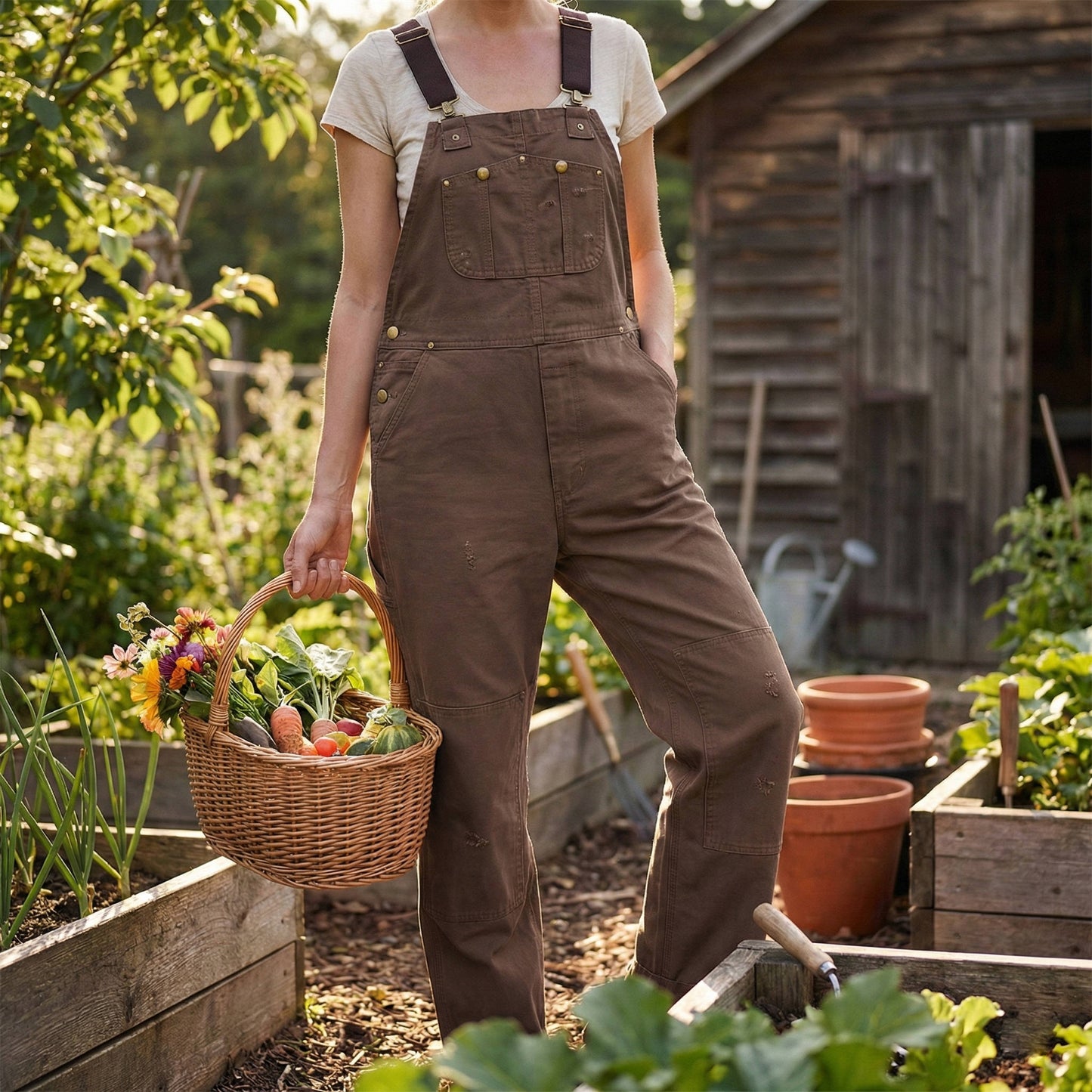Women's Canvas Bib Overalls Duck Cloth Workwear Dungarees With Pockets