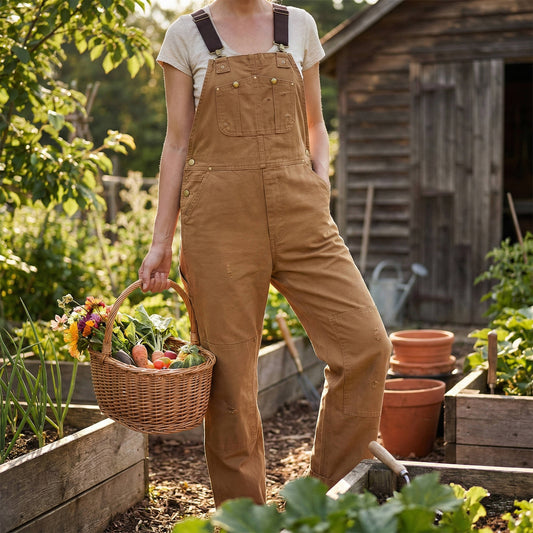 Women's Canvas Bib Overalls Duck Cloth Workwear Dungarees With Pockets