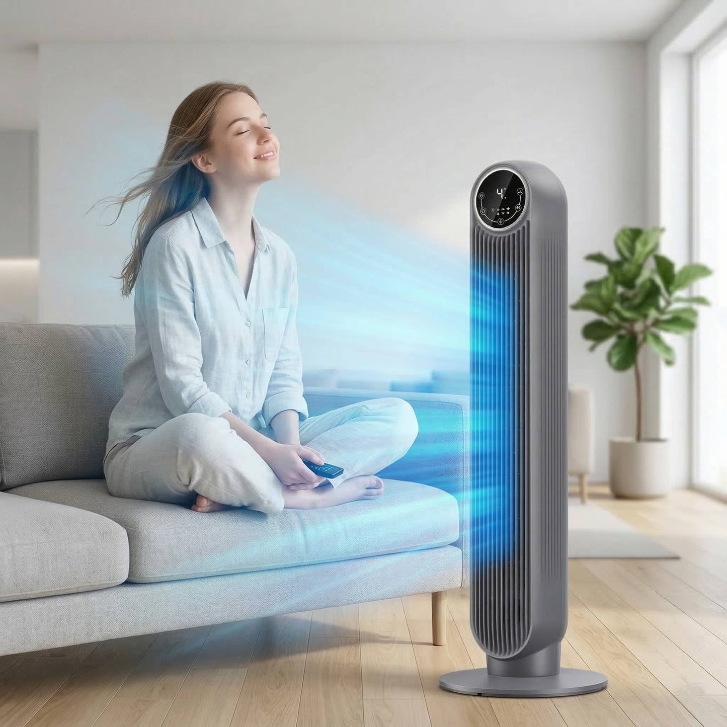 Portable Air Conditioner Tower Fan Bladeless Ultra-Quiet Cooler 8 Speeds 4 Modes