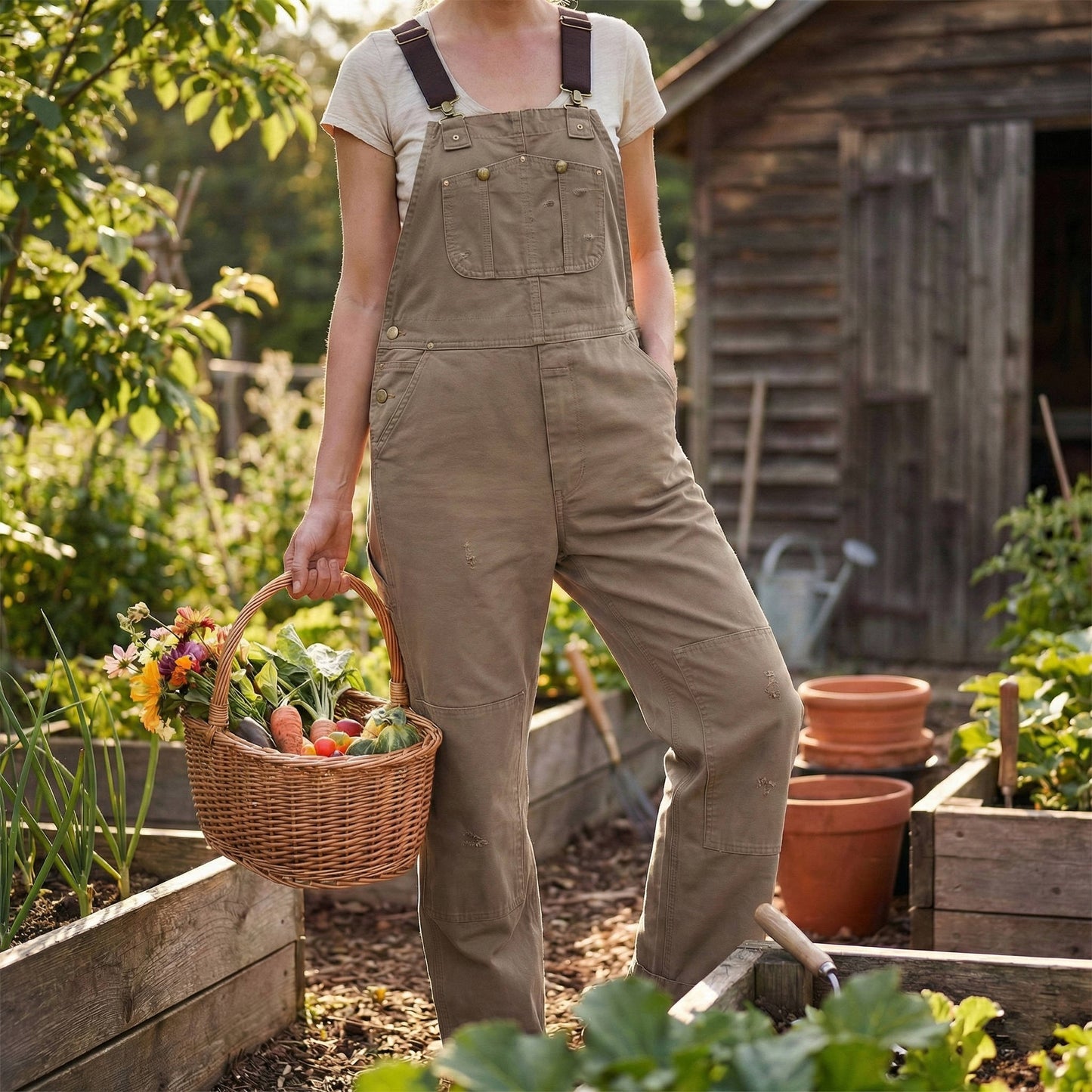 Women's Canvas Bib Overalls Duck Cloth Workwear Dungarees With Pockets