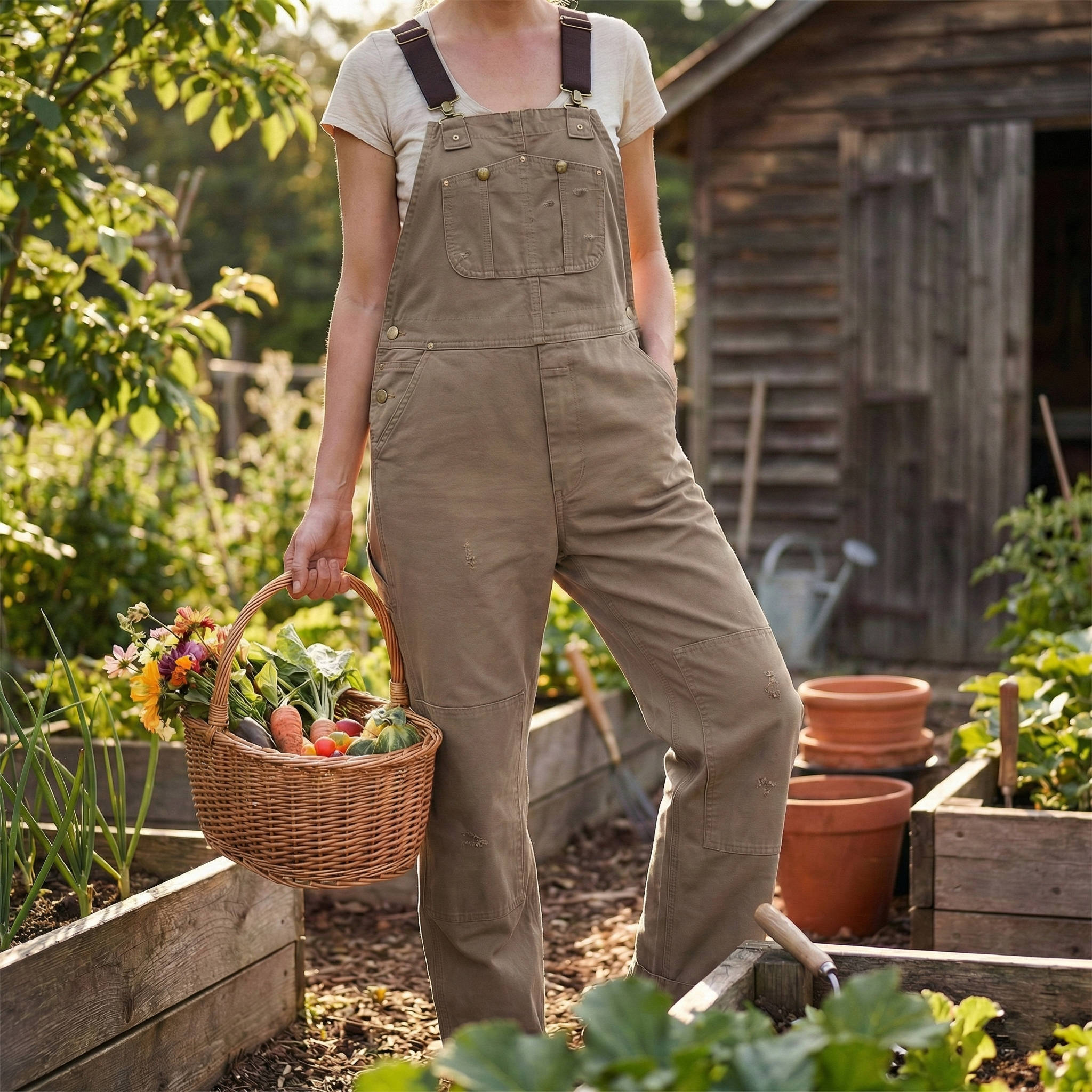 Women's Canvas Bib Overalls Duck Cloth Workwear Dungarees With Pockets