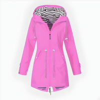 Women's Long Rain Jacket Windproof Waterproof Stylish Outdoor Coat