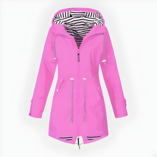 Women's Long Rain Jacket Windproof Waterproof Stylish Outdoor Coat