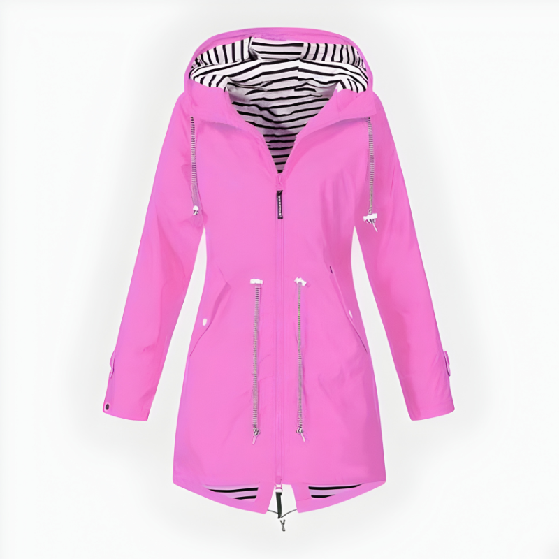 Women's Long Rain Jacket Windproof Waterproof Stylish Outdoor Coat