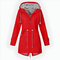 Women's Long Rain Jacket Windproof Waterproof Stylish Outdoor Coat