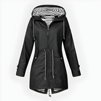 Women's Long Rain Jacket Windproof Waterproof Stylish Outdoor Coat
