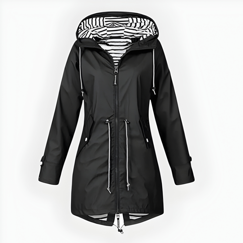Women's Long Rain Jacket Windproof Waterproof Stylish Outdoor Coat