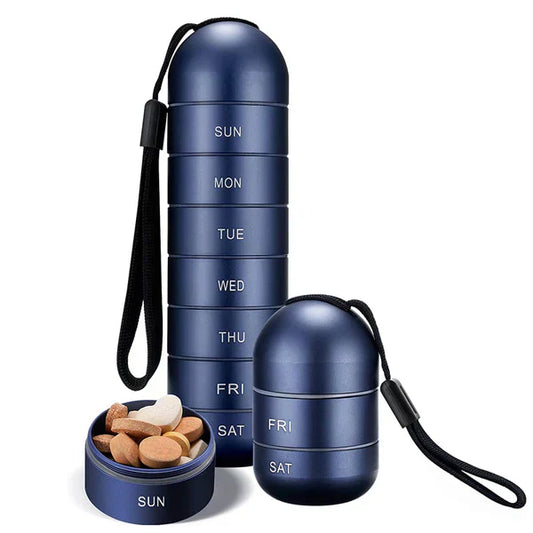 Pill Organizer 7-Day Aluminum Portable Travel Pill Box Container