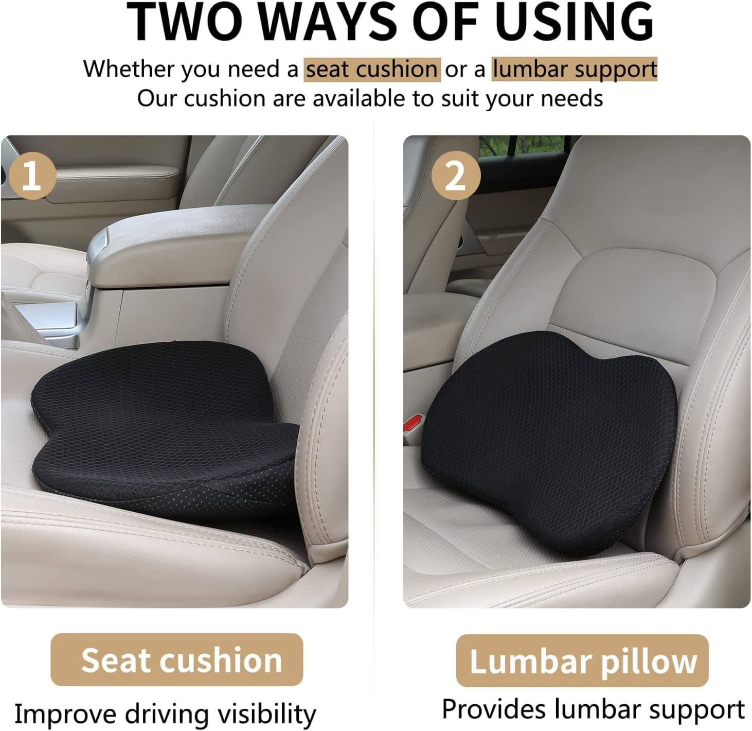 Car Seat Cushion For Shorter Drivers With Adjustable Height And Lumbar Support