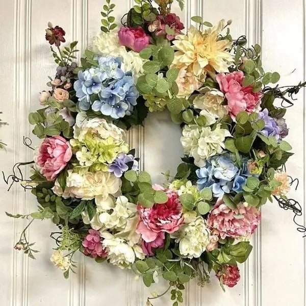 Artificial Hydrangea Wreath Multicolor Silk Flowers For Front Door