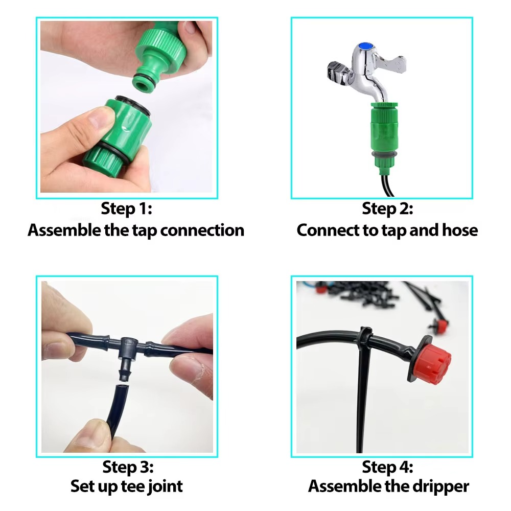 Drip Irrigation System With Automatic Timer For Garden Beds And Pots