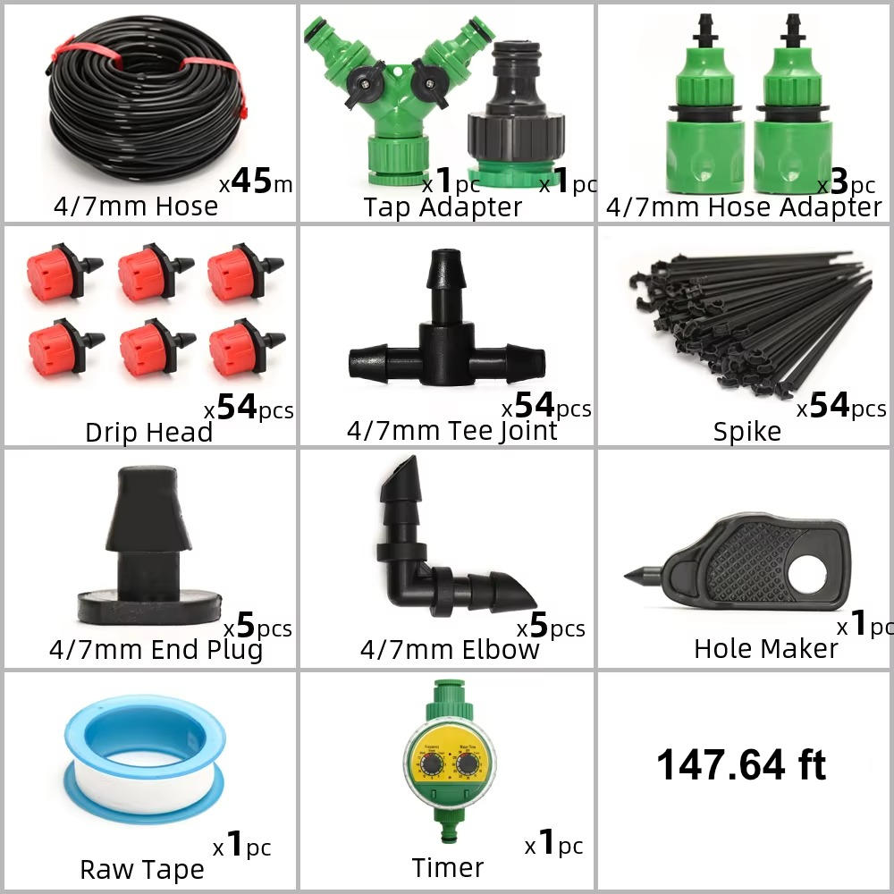 Drip Irrigation System With Automatic Timer For Garden Beds And Pots