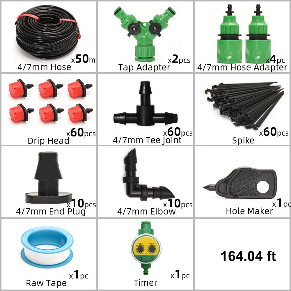 Drip Irrigation System With Automatic Timer For Garden Beds And Pots