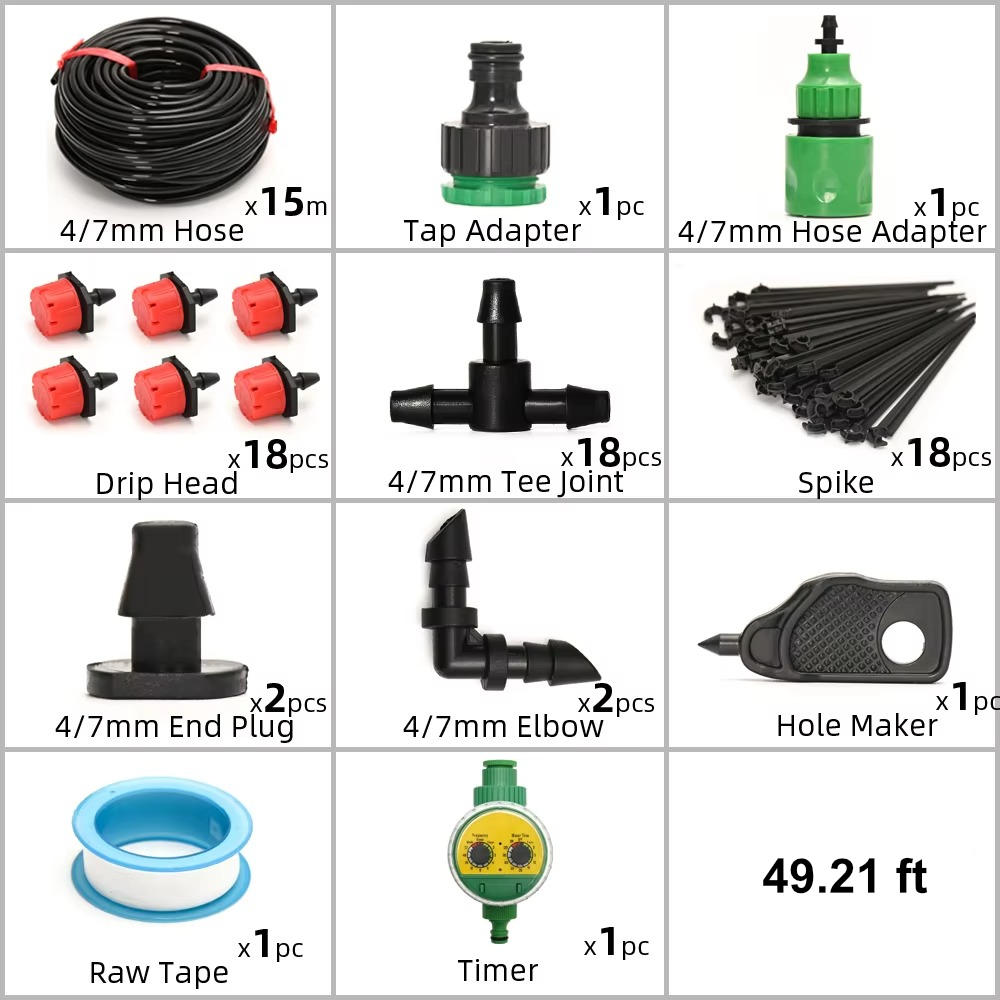 Drip Irrigation System With Automatic Timer For Garden Beds And Pots
