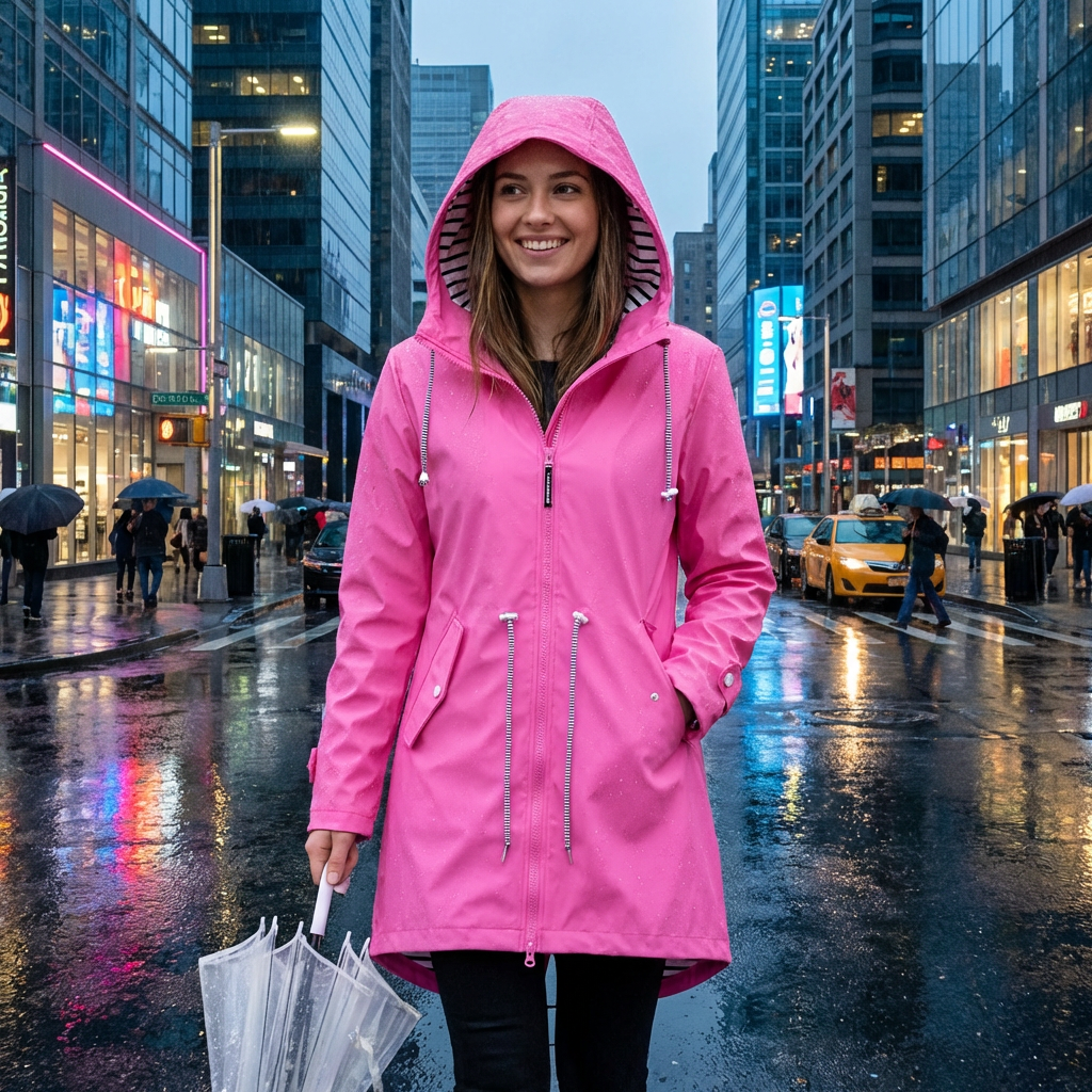 Women's Long Rain Jacket Windproof Waterproof Stylish Outdoor Coat