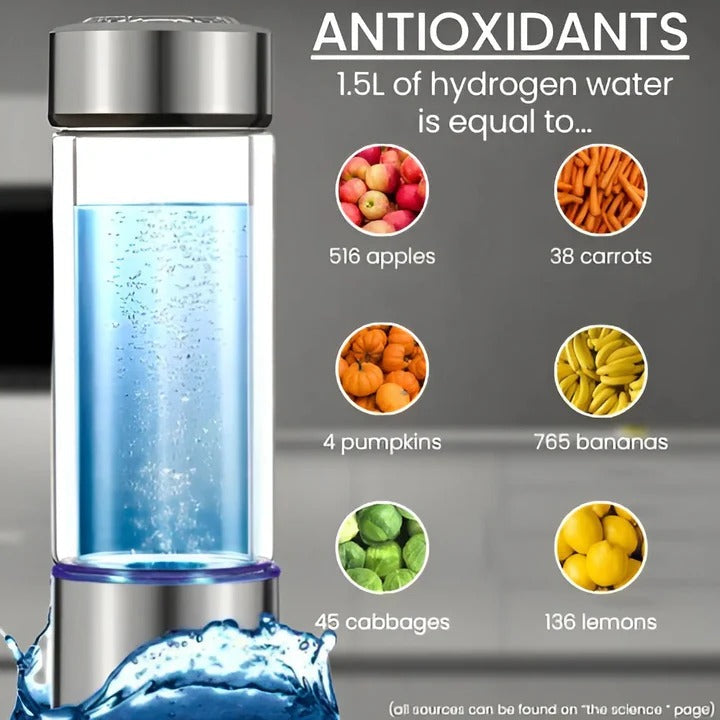 Hydrogen Water Bottle With Portable Infuser And Rechargeable Ionizer