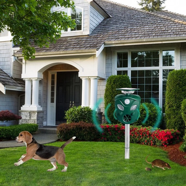 Ultrasonic Animal Repeller 360-Degree Solar-Powered Motion Sensor Outdoor Waterproof