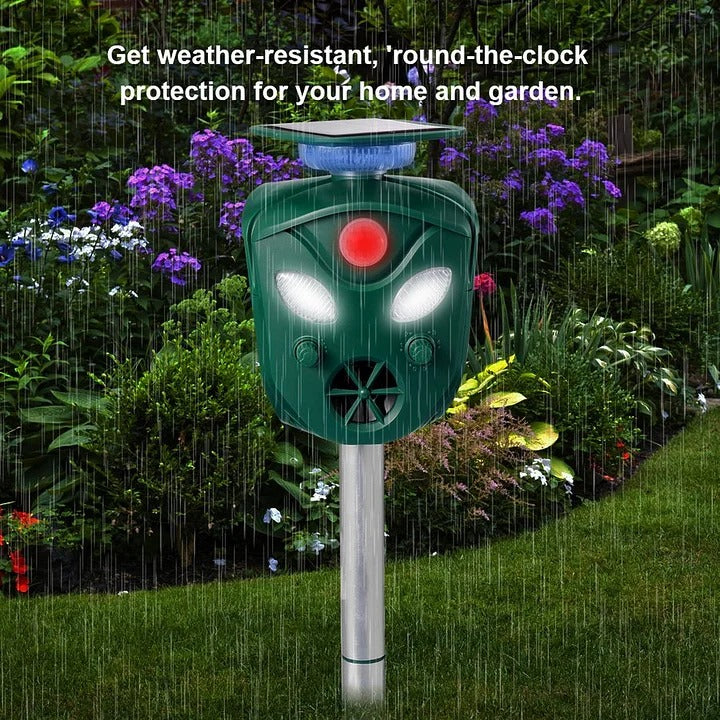Ultrasonic Animal Repeller 360-Degree Solar-Powered Motion Sensor Outdoor Waterproof