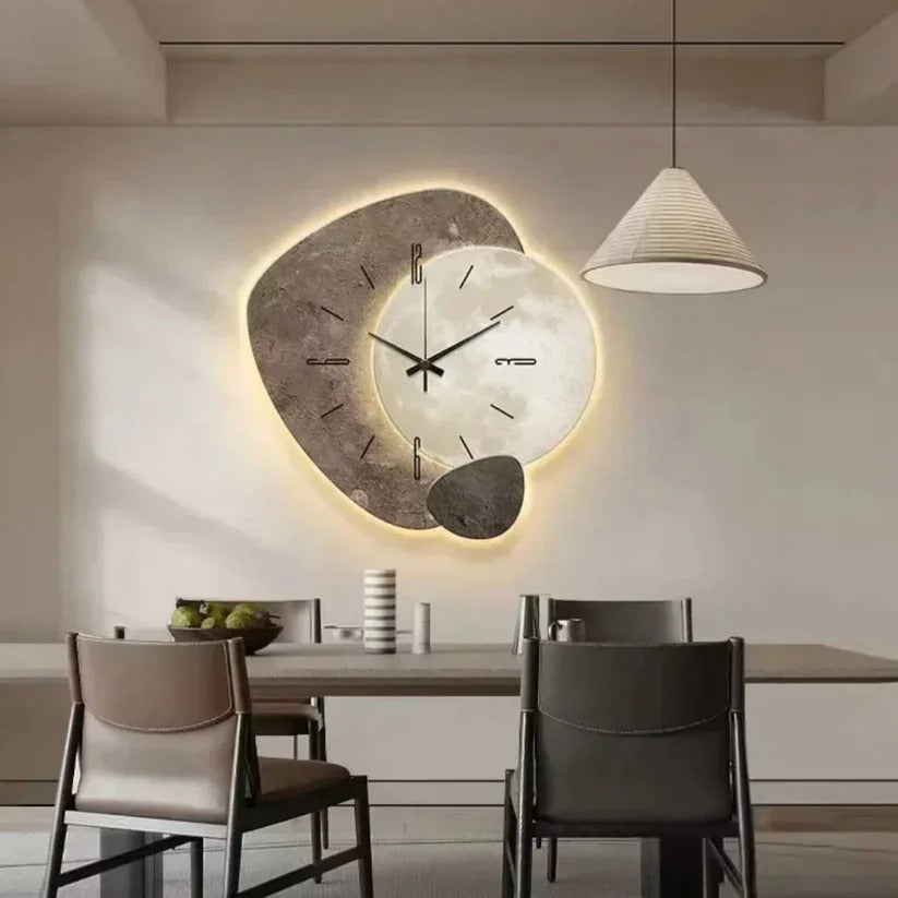 Wall Clock Natural Wood Finish With Integrated Soft LED Lighting