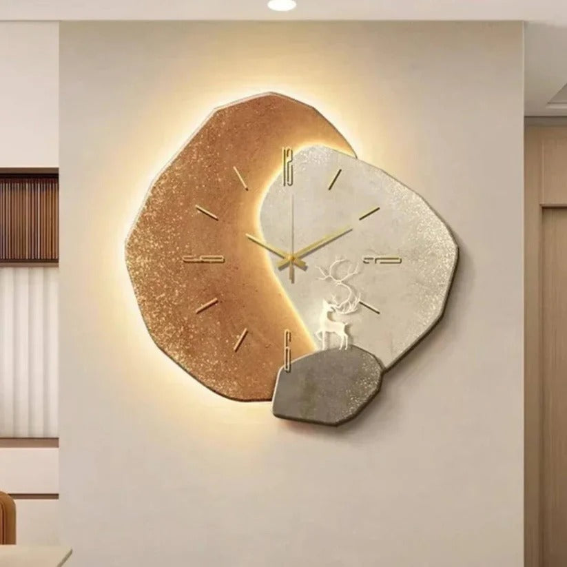 Wall Clock Natural Wood Finish With Integrated Soft LED Lighting
