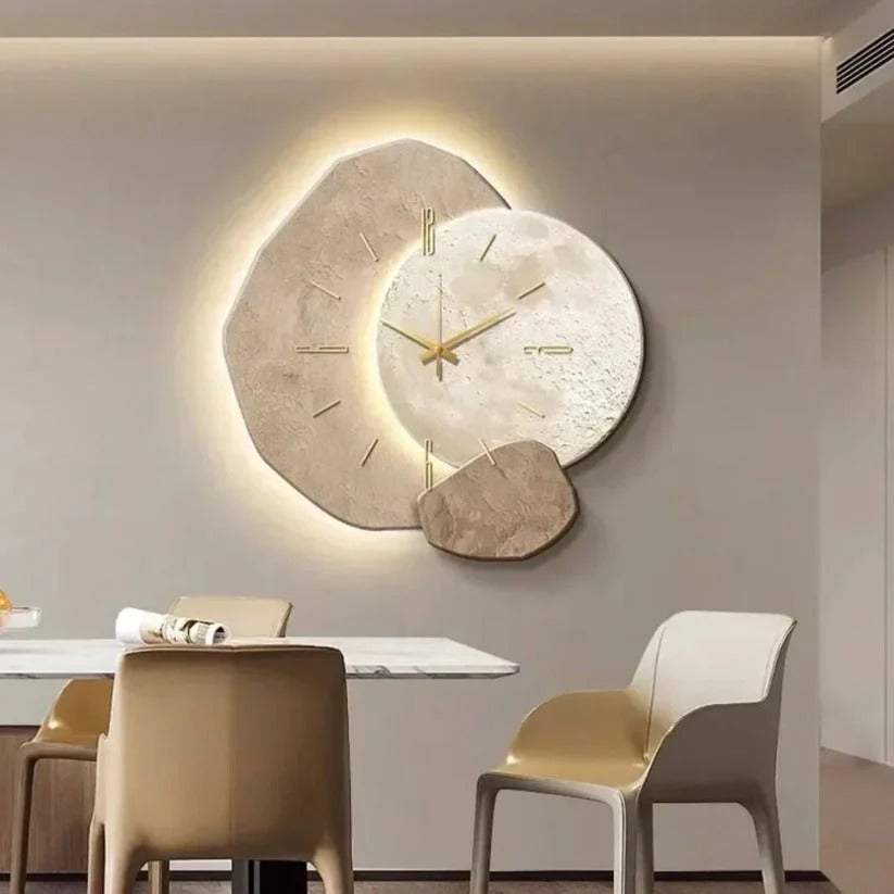 Wall Clock Natural Wood Finish With Integrated Soft LED Lighting