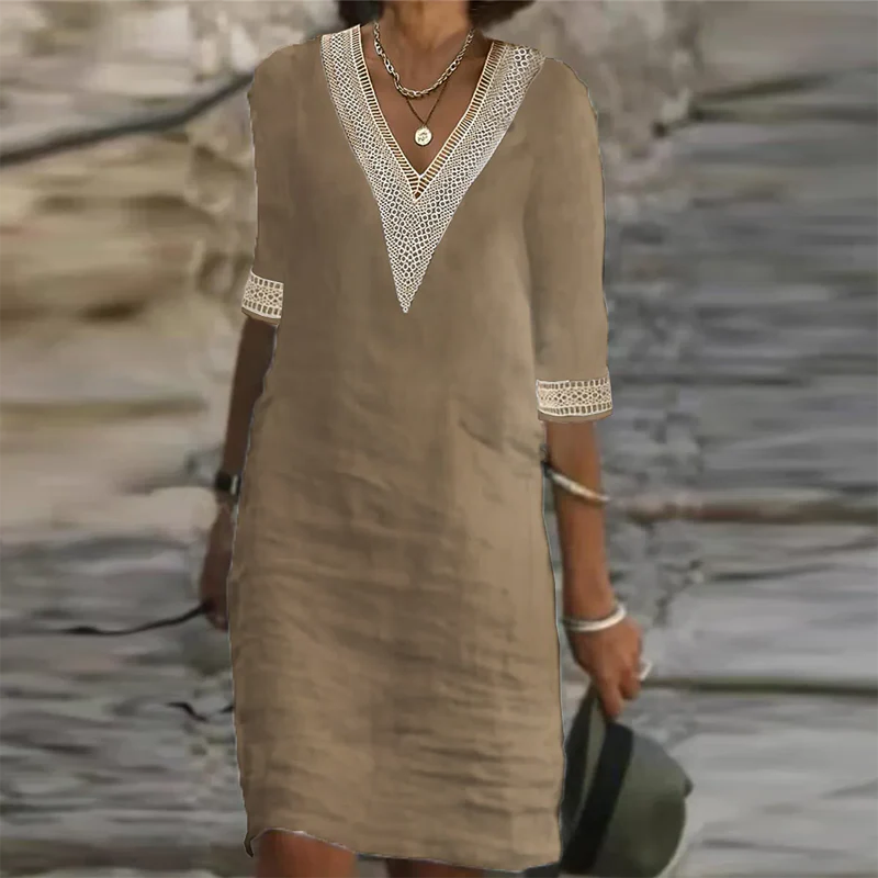 Linen Summer Dress For Women Lightweight Breathable A Line Midi