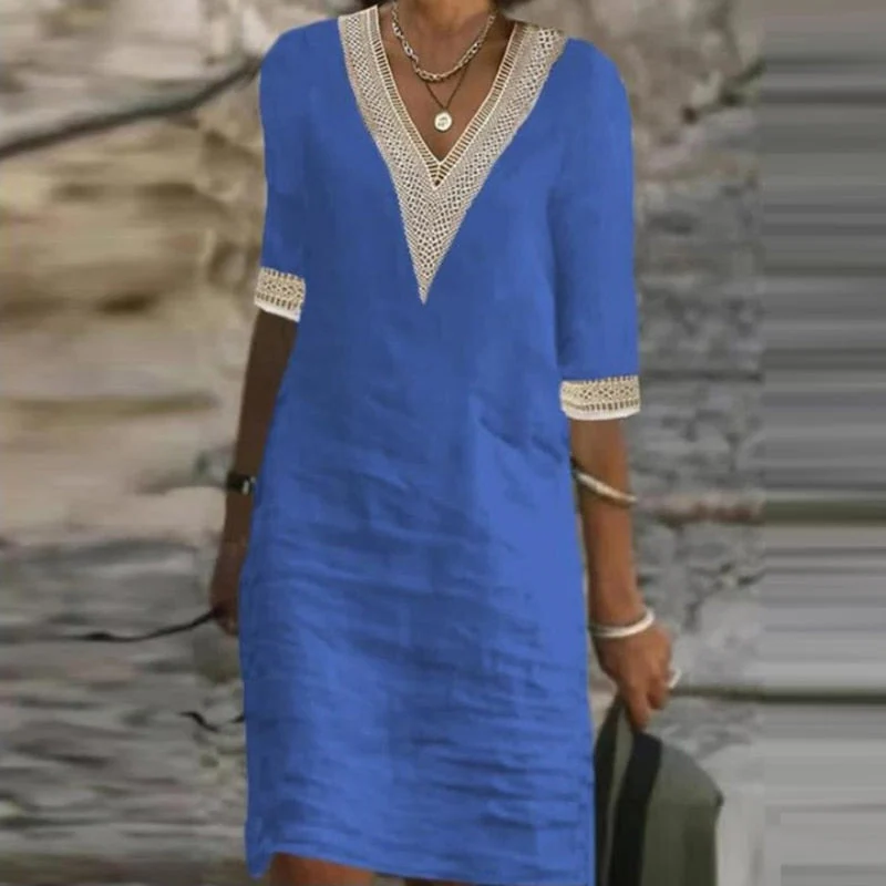 Linen Summer Dress For Women Lightweight Breathable A Line Midi