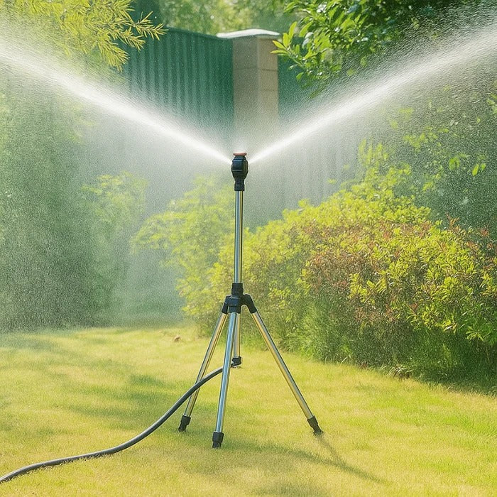 Tripod Sprinkler High-Pressure Rotating Head Adjustable Height Durable Metal Construction