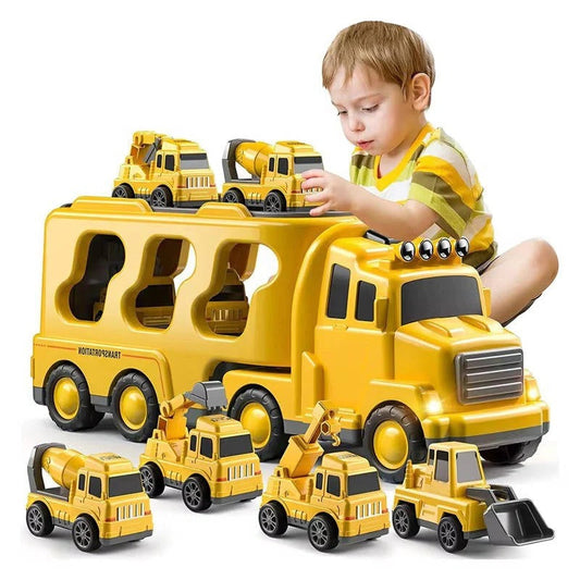 Construction Truck Toy Set With Carrier And Ramp, 5 Pieces