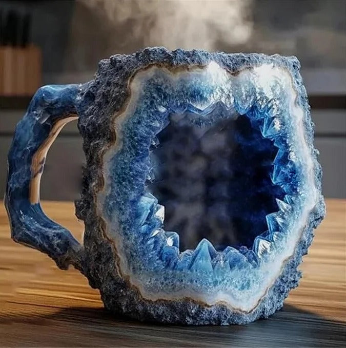 Coffee Mugs Mineral Crystal Set With Faceted Glass Finish