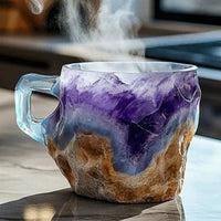 Coffee Mugs Mineral Crystal Set With Faceted Glass Finish