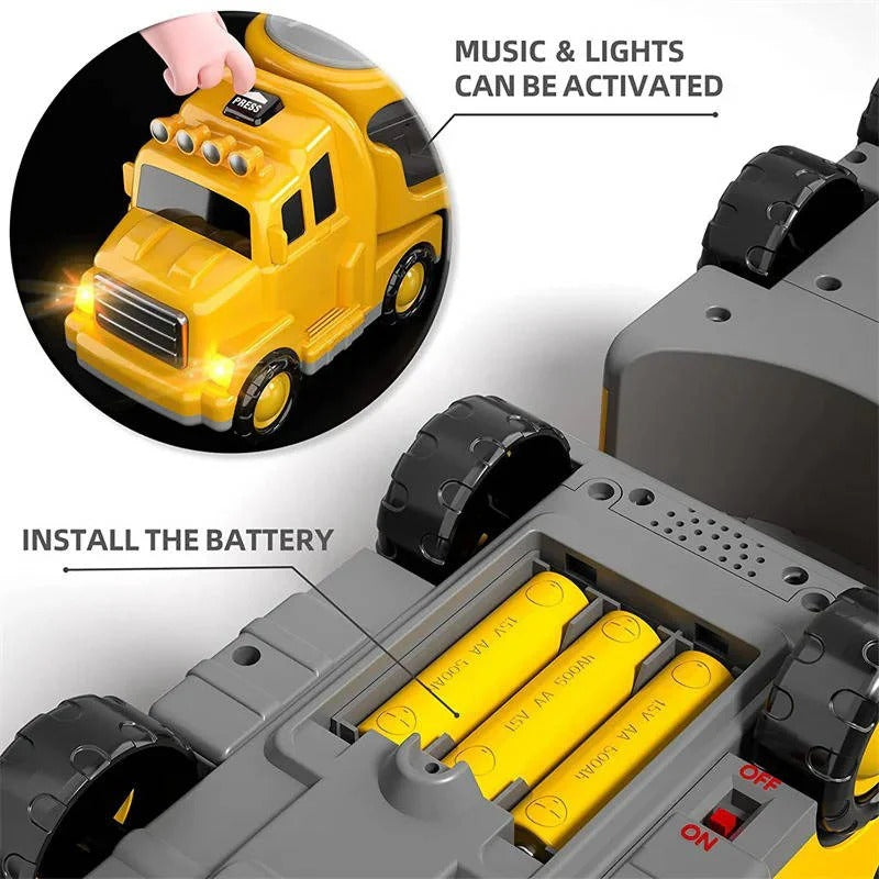Construction Truck Toy Set With Carrier And Ramp, 5 Pieces