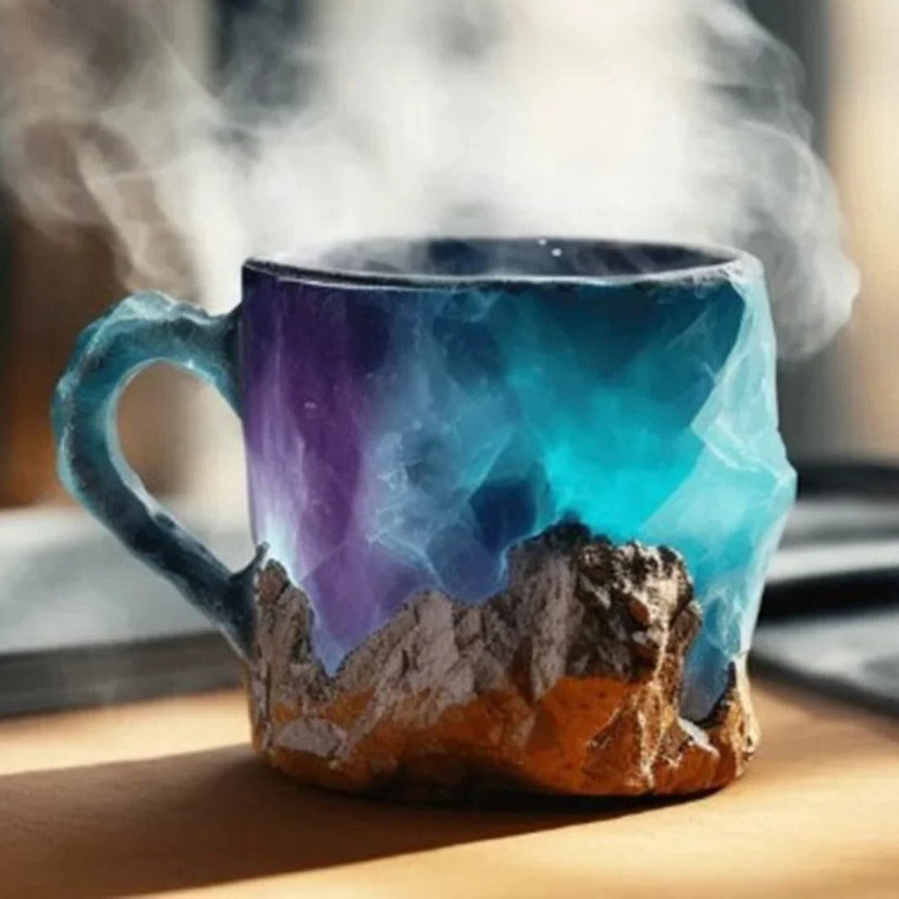 Coffee Mugs Mineral Crystal Set With Faceted Glass Finish