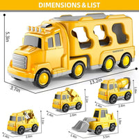 Construction Truck Toy Set With Carrier And Ramp, 5 Pieces