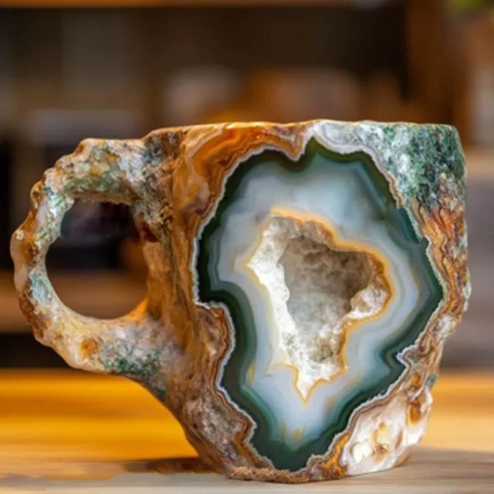 Coffee Mugs Mineral Crystal Set With Faceted Glass Finish