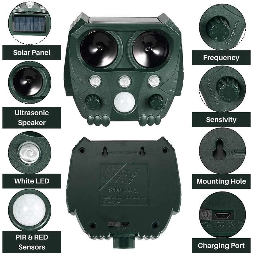 Ultrasonic Animal Repellent Device For Cats, Foxes, Rats, Squirrels, Dogs