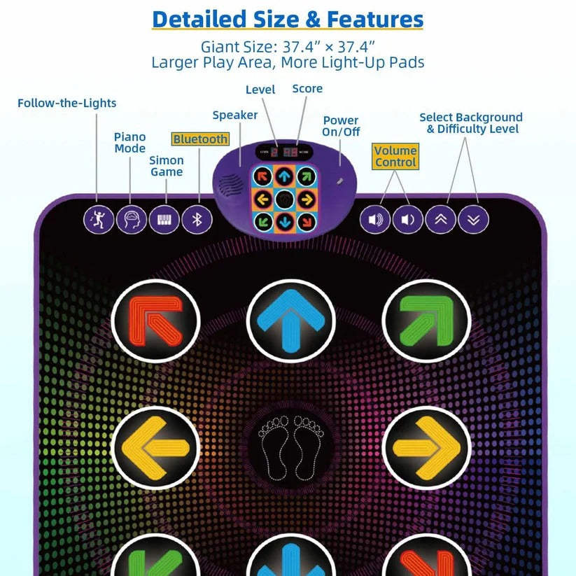 Bluetooth Dance Mat Game Pad With Light Up Music For Kids