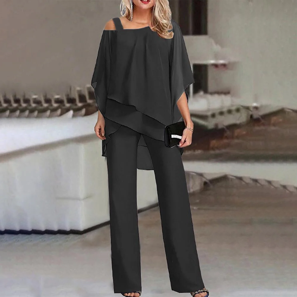 Women's Two-Piece Set With Cold Shoulder, Elegant Coordinated Outfit