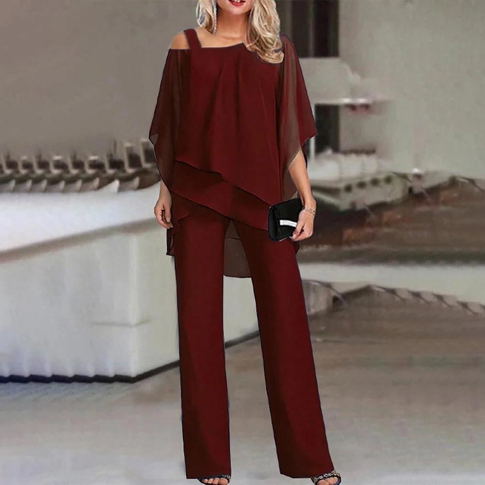 Women's Two-Piece Set With Cold Shoulder, Elegant Coordinated Outfit