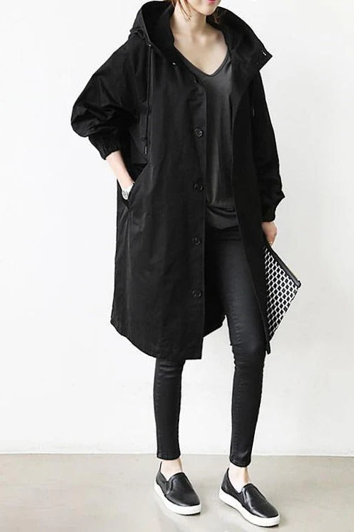 Trench Coat With Hood And Waterproof Rain Protection
