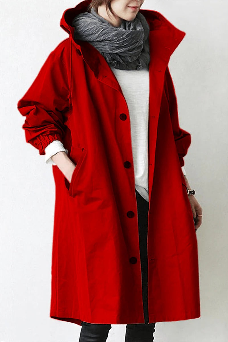 Trench Coat With Hood And Waterproof Rain Protection
