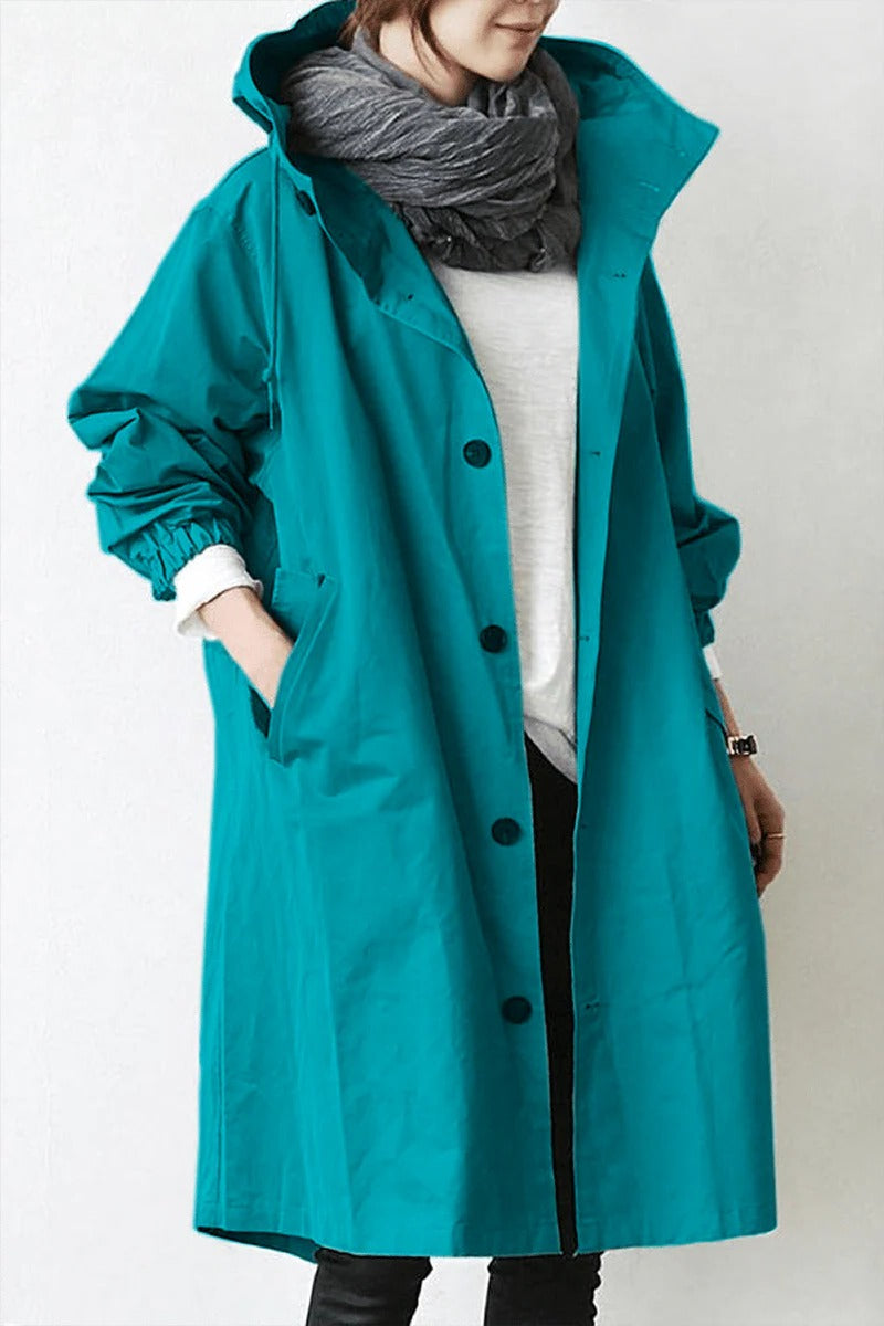 Trench Coat With Hood And Waterproof Rain Protection