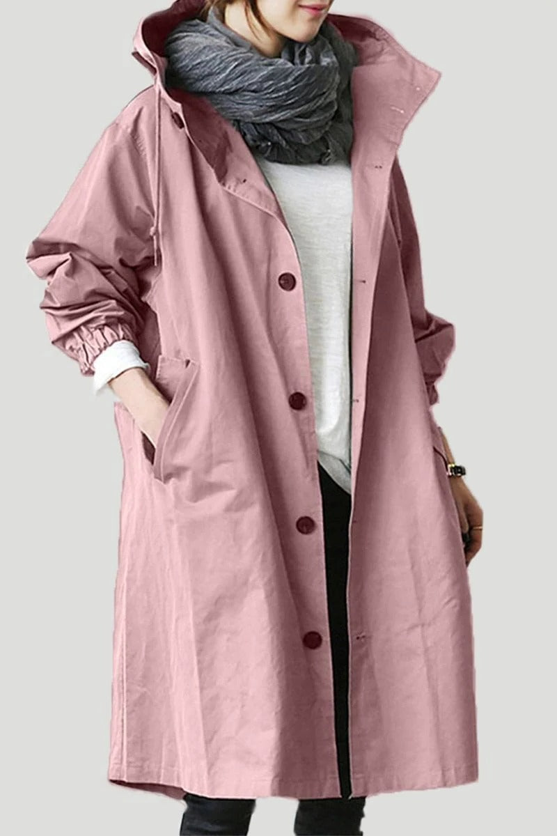 Trench Coat With Hood And Waterproof Rain Protection