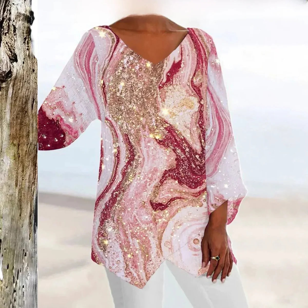 V-Neck Top For Women, Vintage Style With Elegant Tailored Fit