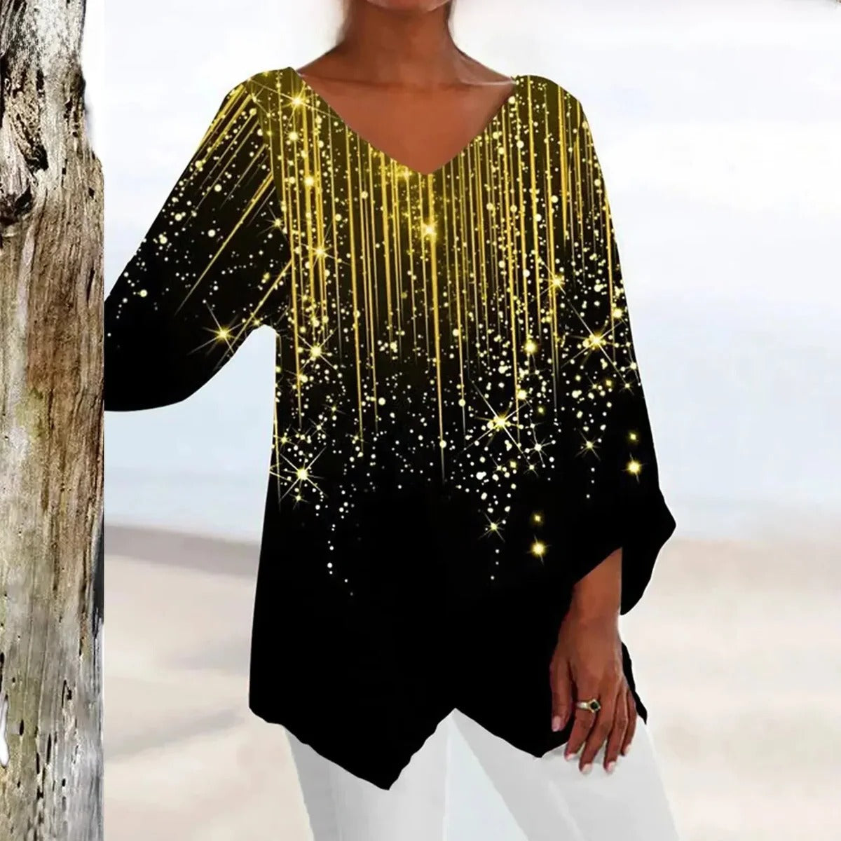 V-Neck Top For Women, Vintage Style With Elegant Tailored Fit