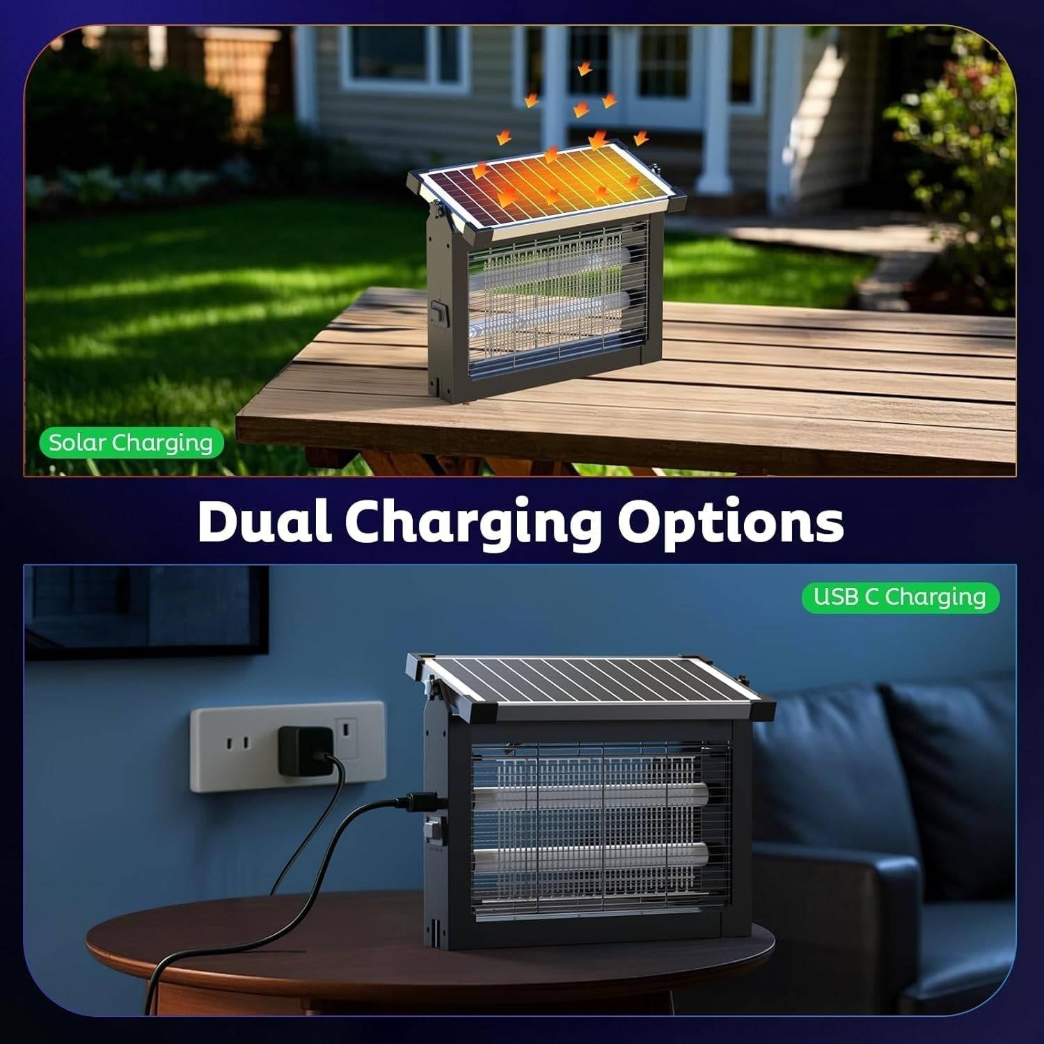 Solar Mosquito Zapper Outdoor Wireless Portable Camping Bug Trap 3500 Sq Ft