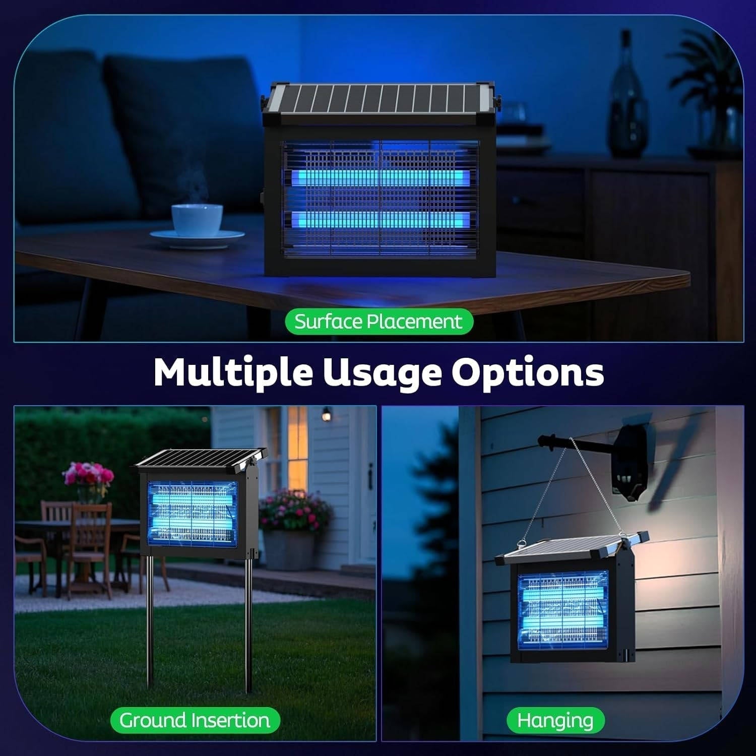 Solar Mosquito Zapper Outdoor Wireless Portable Camping Bug Trap 3500 Sq Ft