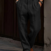 Pleated Linen Pants For Men Classic Tailored Summer Casual Trousers