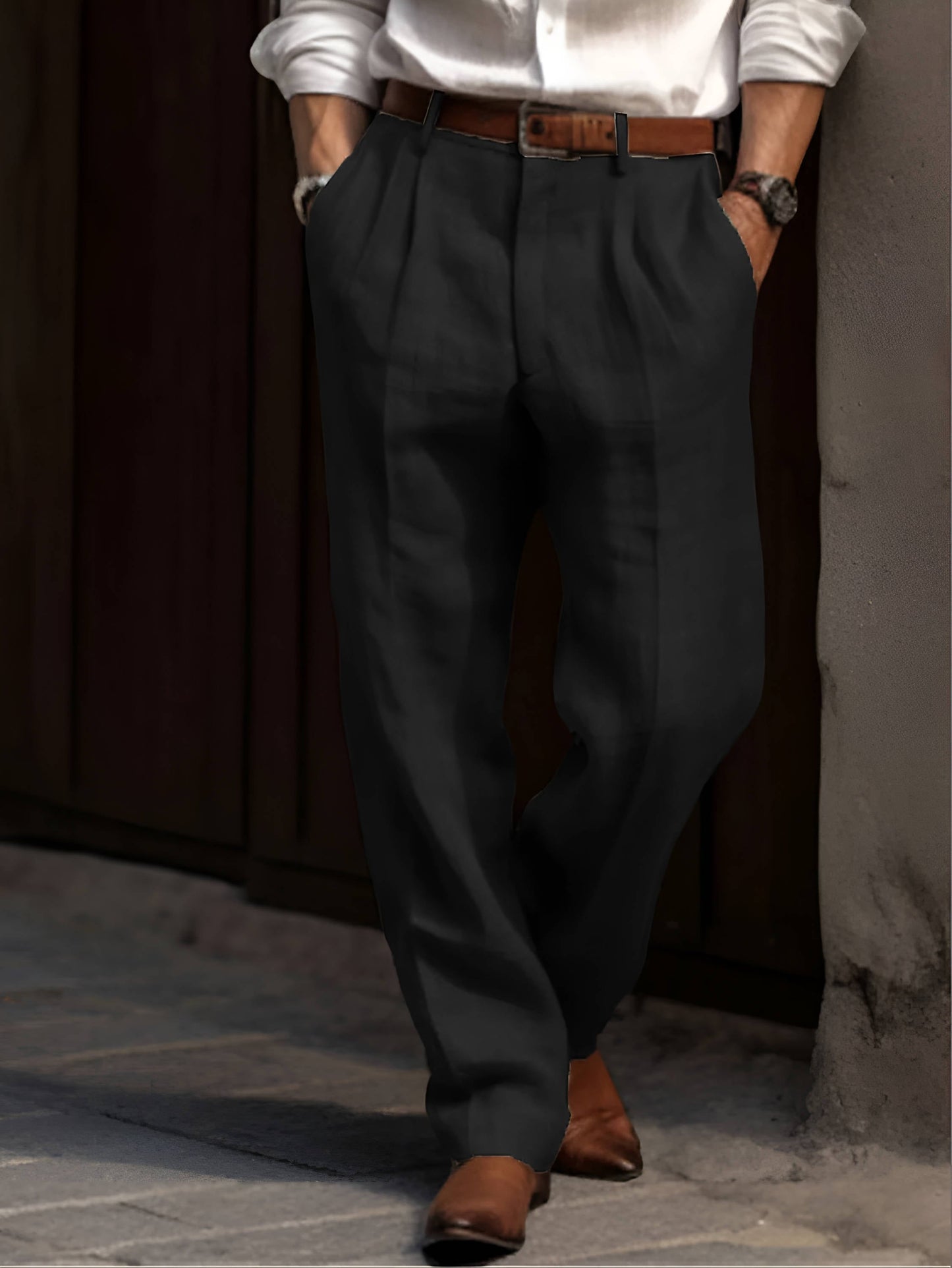 Pleated Linen Pants For Men Classic Tailored Summer Casual Trousers